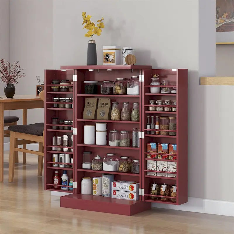 Armoire de rangement garde-manger à 5 niveaux avec 12 étagères à portes doubles