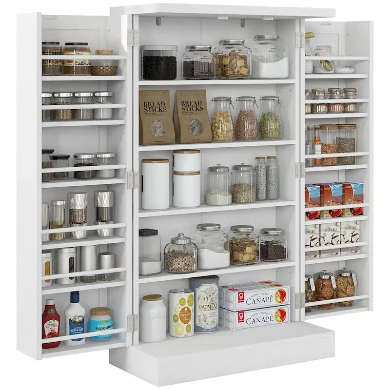 Armoire de rangement garde-manger à 5 niveaux avec 12 étagères à portes doubles