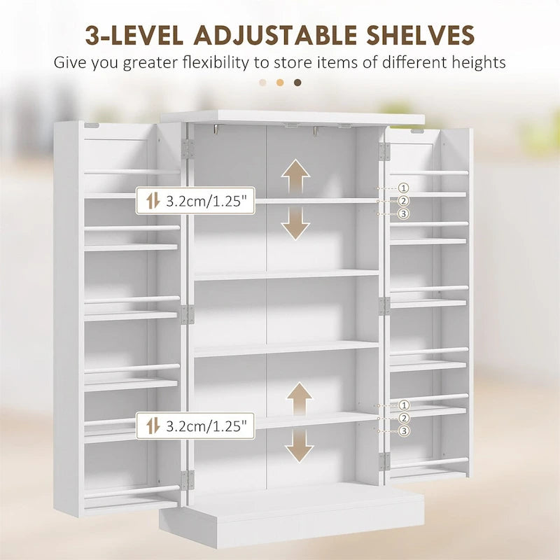 Armoire de rangement garde-manger à 5 niveaux avec 12 étagères à portes doubles