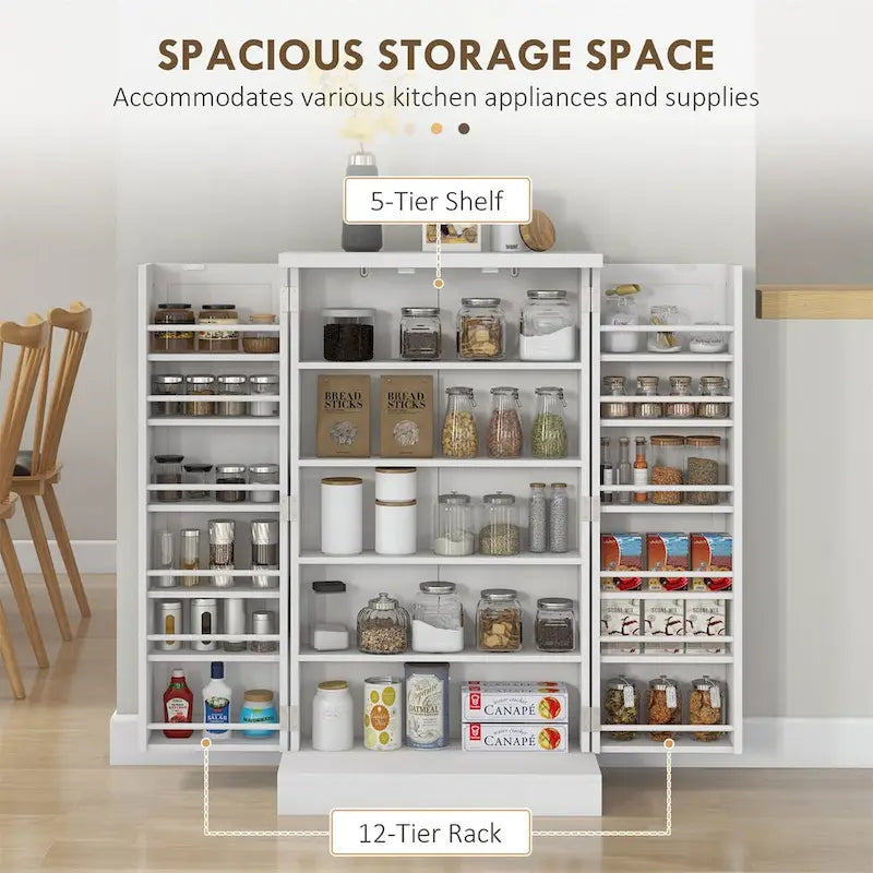 Armoire de rangement garde-manger à 5 niveaux avec 12 étagères à portes doubles
