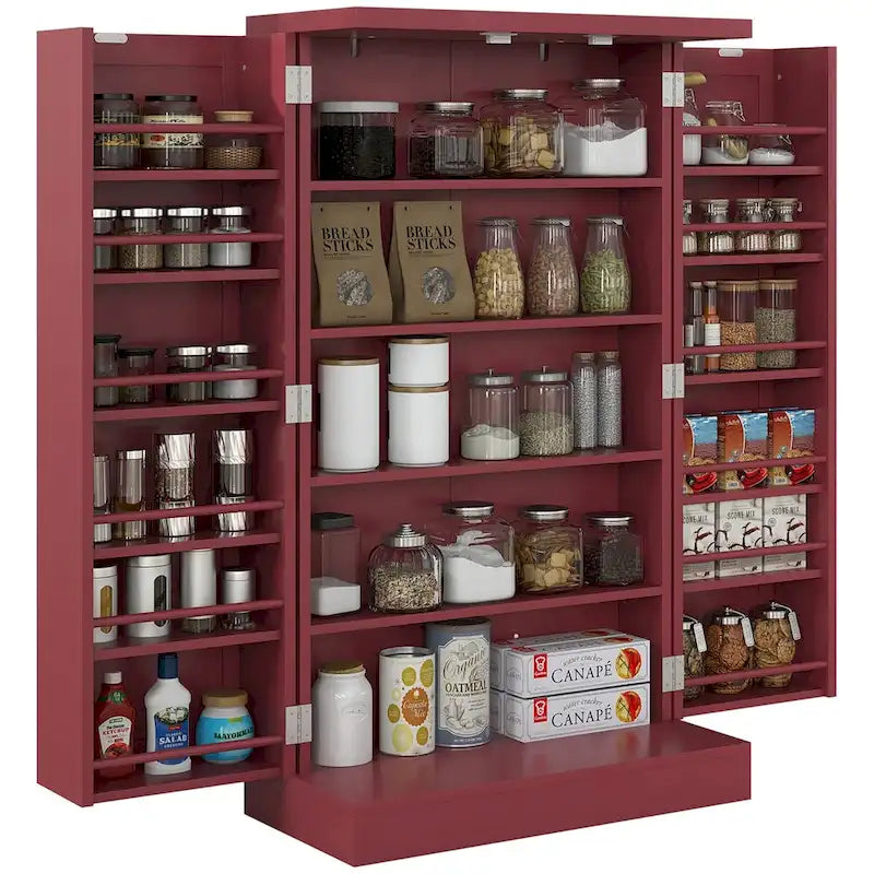 Armoire de rangement garde-manger à 5 niveaux avec 12 étagères à portes doubles