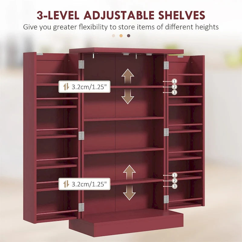 Armoire de rangement garde-manger à 5 niveaux avec 12 étagères à portes doubles
