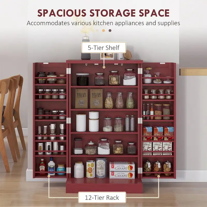 Armoire de rangement garde-manger à 5 niveaux avec 12 étagères à portes doubles