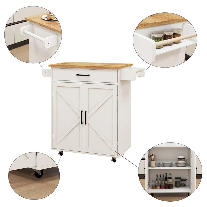 Chariot de cuisine à roulettes avec étagères réglables et porte-serviettes