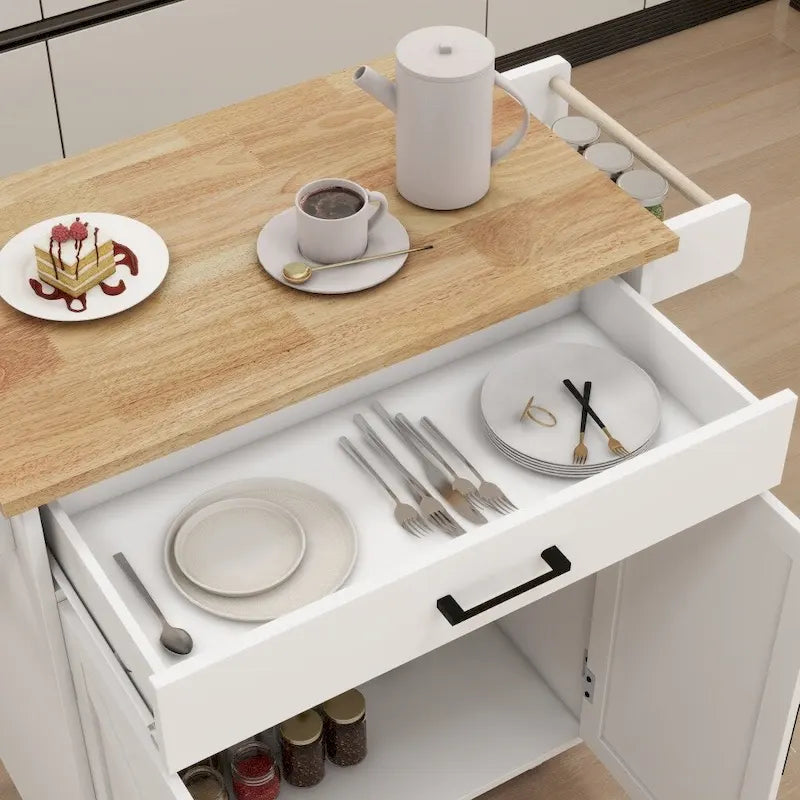 Chariot de cuisine à roulettes avec étagères réglables et porte-serviettes