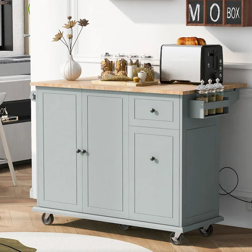 53.9 Width Rolling Kitchen Cart on Wheels with Internal Storage Rack - N/A