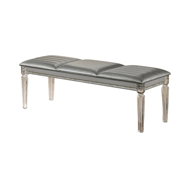 Banc moderne rembourré Sam de 137 cm (54 pouces), pieds en acrylique transparent, accents de cristal
