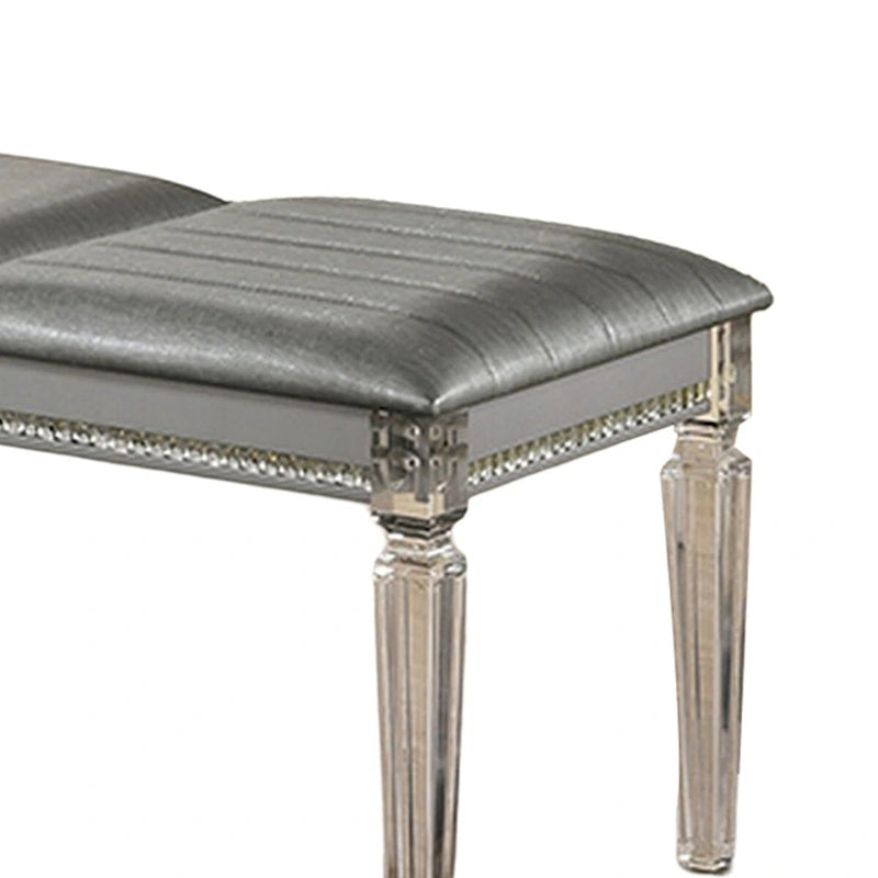 Banc moderne rembourré Sam de 137 cm (54 pouces), pieds en acrylique transparent, accents de cristal