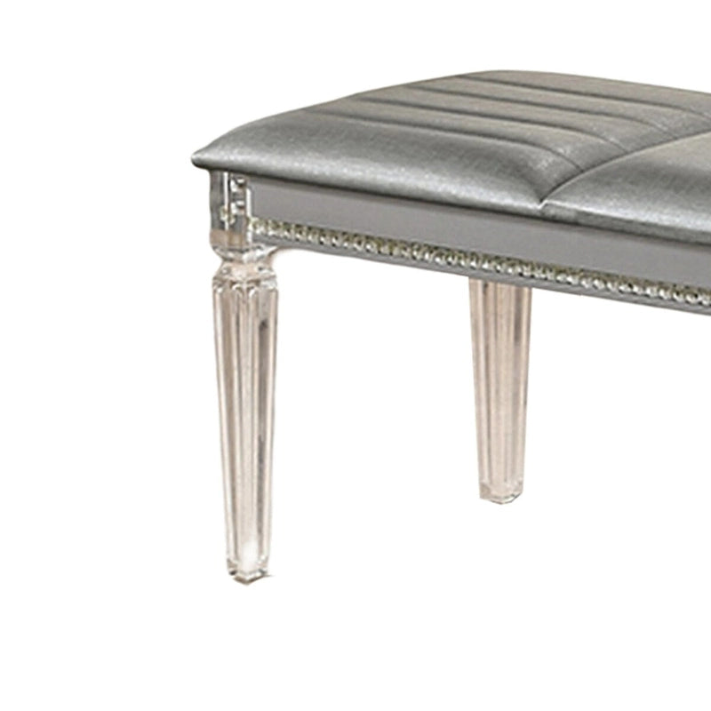 Banc moderne rembourré Sam de 137 cm (54 pouces), pieds en acrylique transparent, accents de cristal