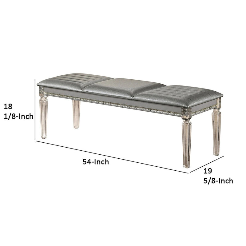 Banc moderne rembourré Sam de 137 cm (54 pouces), pieds en acrylique transparent, accents de cristal