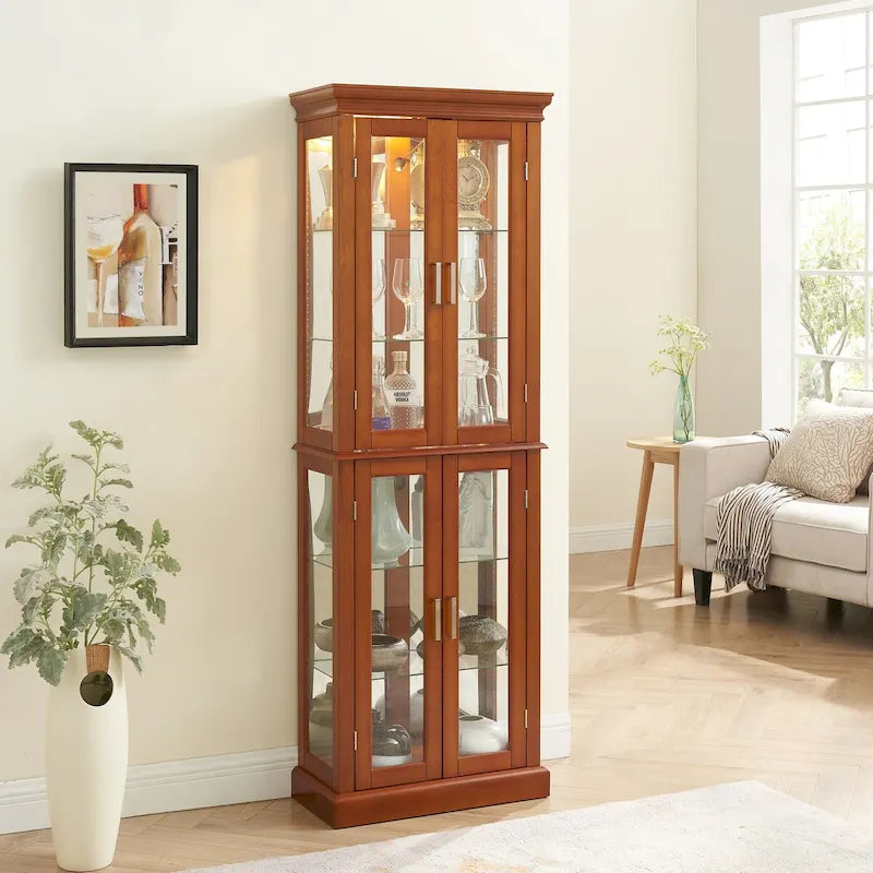 Vitrine éclairée Diapaly avec étagères réglables et portes en verre trempé (ampoule E26 non incluse)