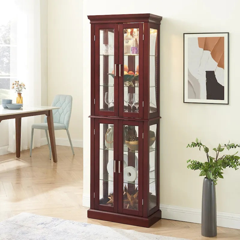 Vitrine éclairée Diapaly avec étagères réglables et portes en verre trempé (ampoule E26 non incluse)