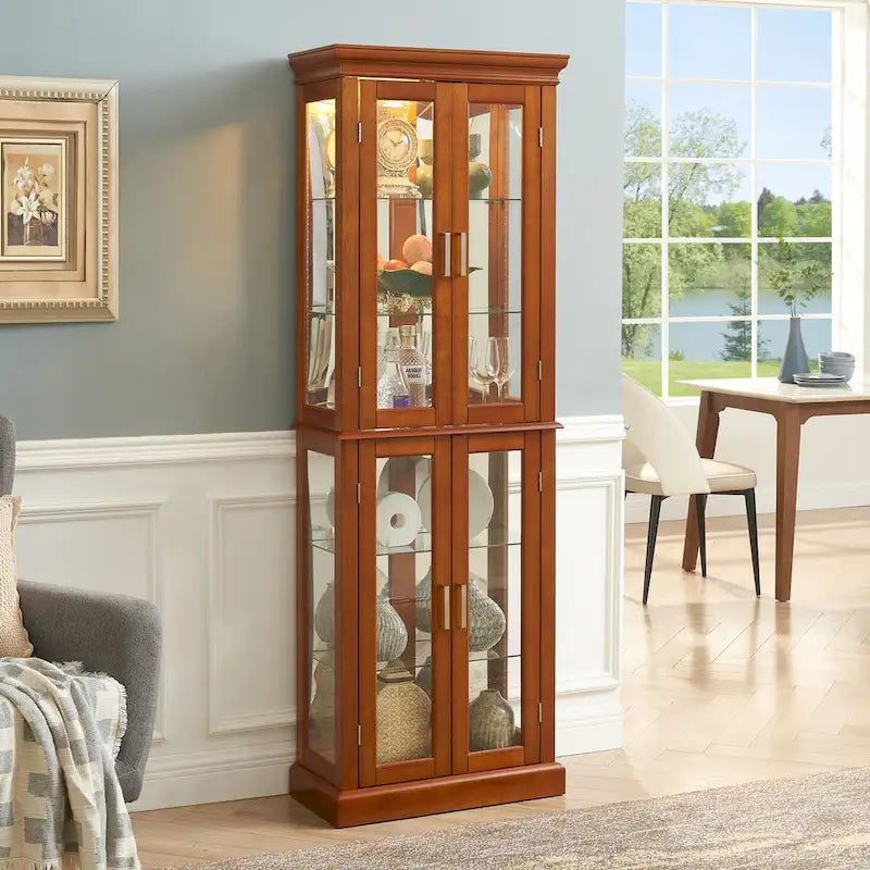 Vitrine éclairée Diapaly avec étagères réglables et portes en verre trempé (ampoule E26 non incluse)