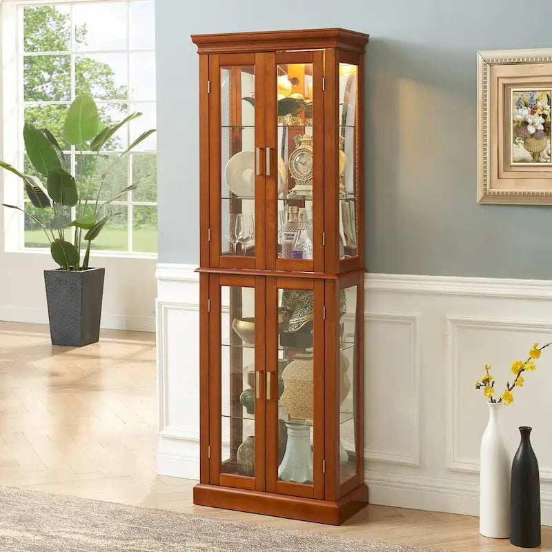 Vitrine éclairée Diapaly avec étagères réglables et portes en verre trempé (ampoule E26 non incluse)