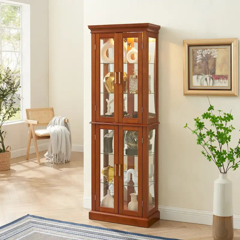 Vitrine éclairée Diapaly avec étagères réglables et portes en verre trempé (ampoule E26 non incluse)