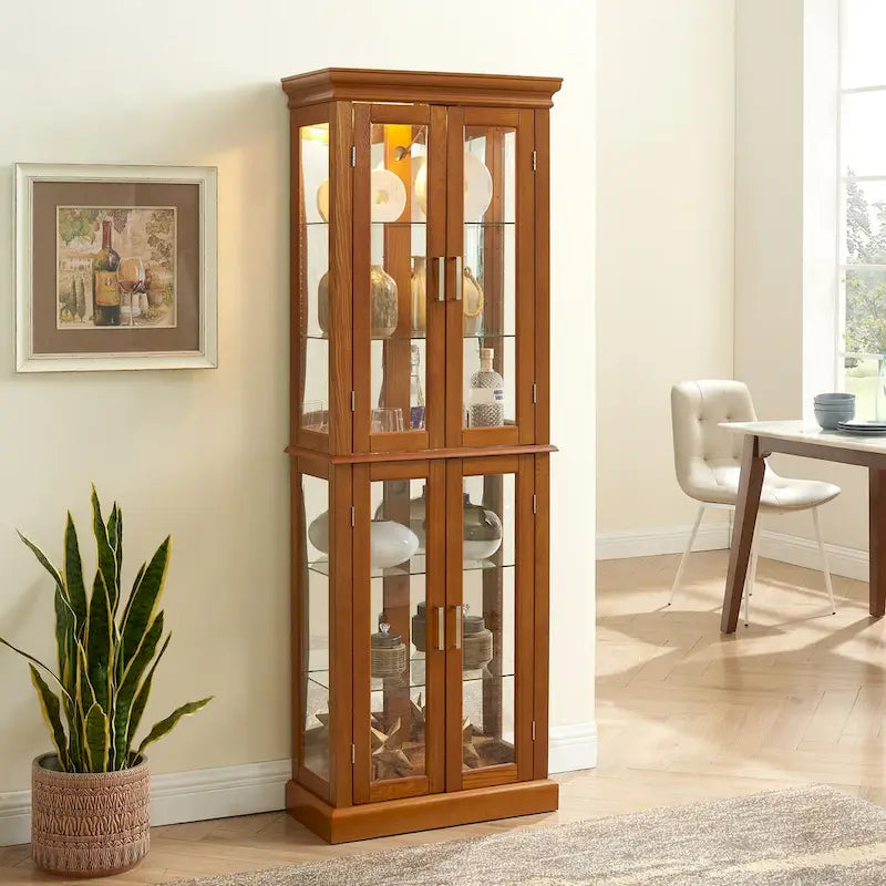 Vitrine éclairée Diapaly avec étagères réglables et portes en verre trempé (ampoule E26 non incluse)