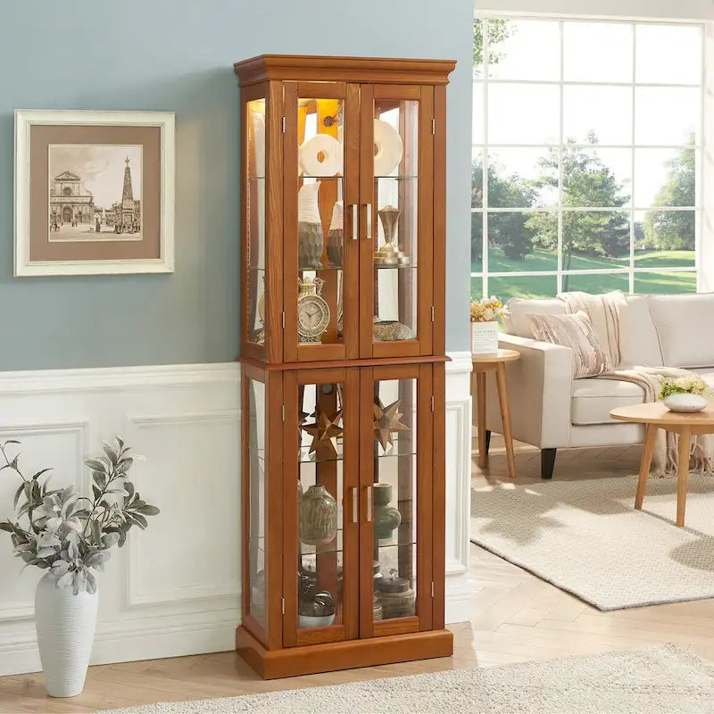 Vitrine éclairée Diapaly avec étagères réglables et portes en verre trempé (ampoule E26 non incluse)