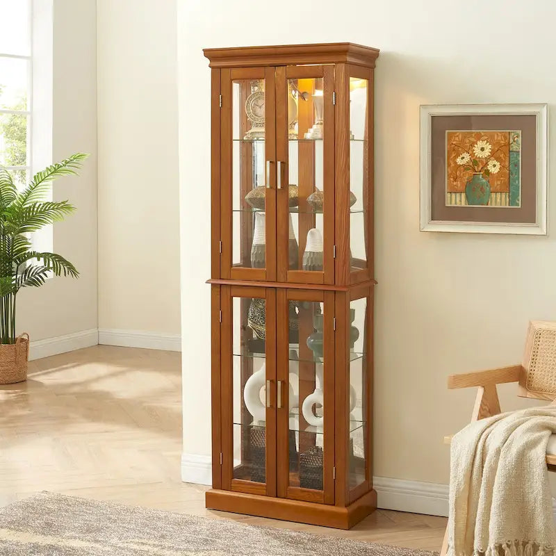 Vitrine éclairée Diapaly avec étagères réglables et portes en verre trempé (ampoule E26 non incluse)