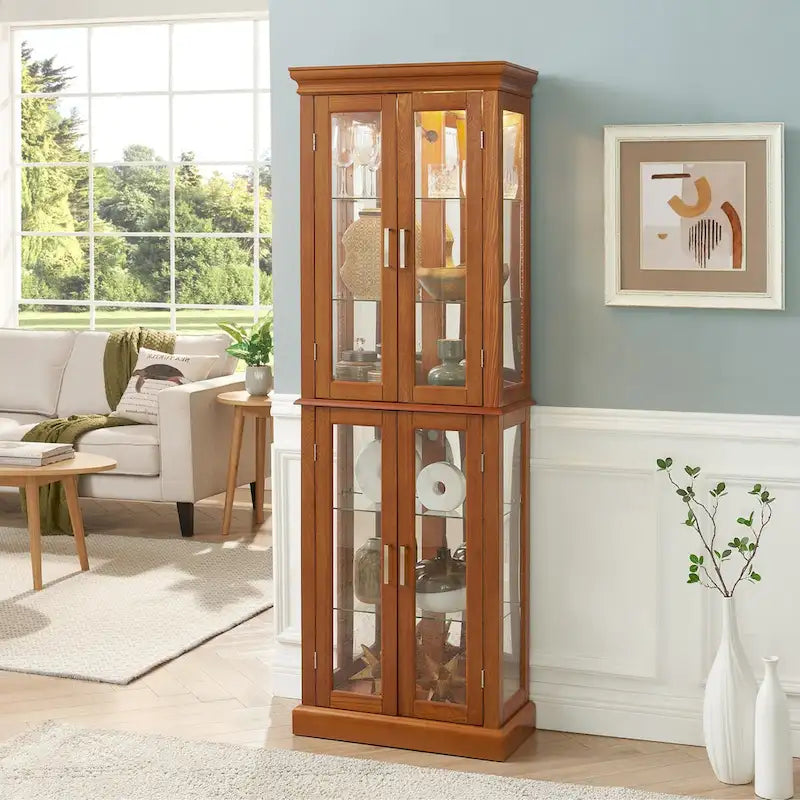 Vitrine éclairée Diapaly avec étagères réglables et portes en verre trempé (ampoule E26 non incluse)