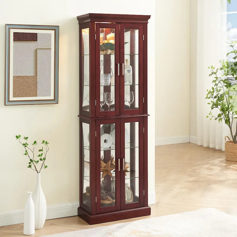 Vitrine éclairée Diapaly avec étagères réglables et portes en verre trempé (ampoule E26 non incluse)