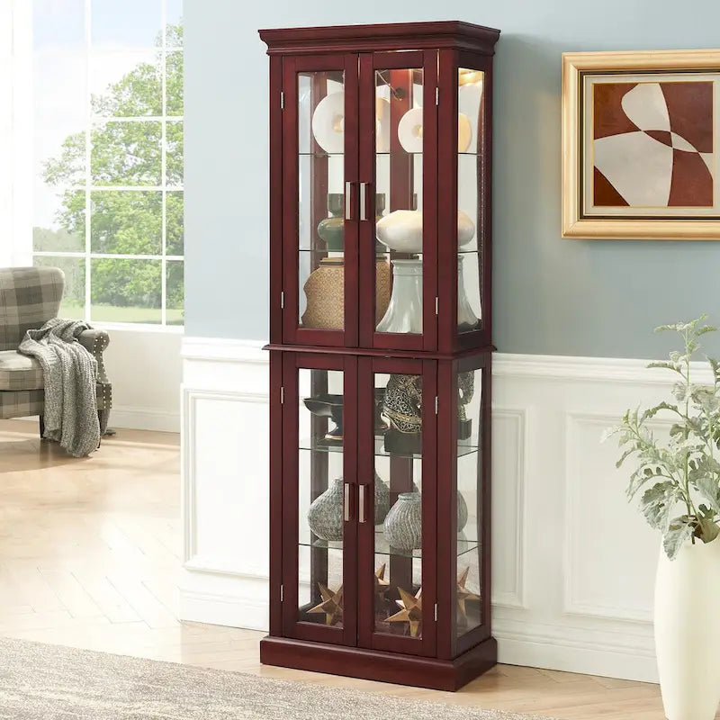 Vitrine éclairée Diapaly avec étagères réglables et portes en verre trempé (ampoule E26 non incluse)