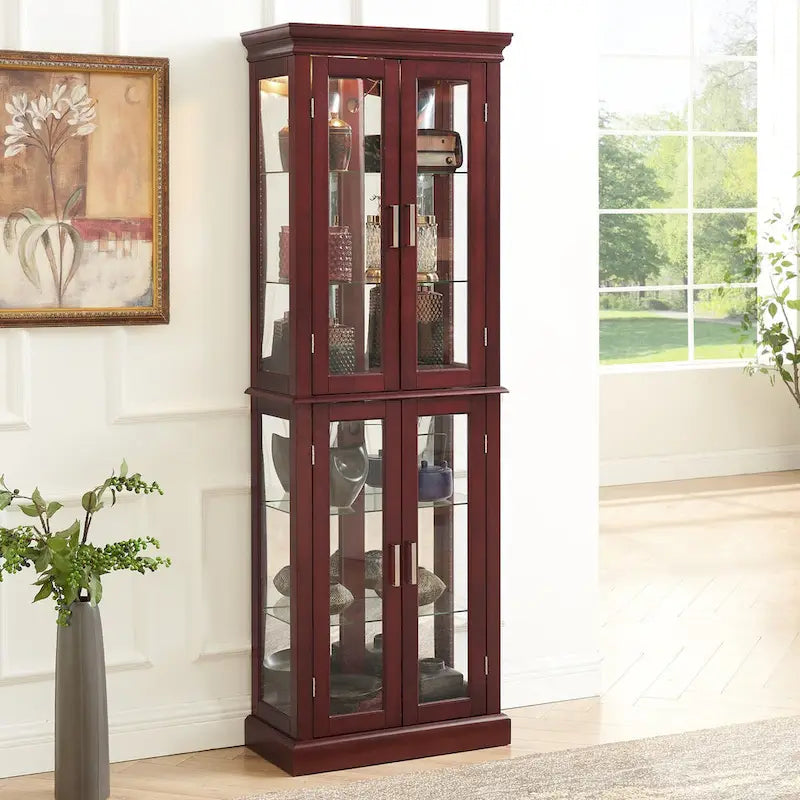 Vitrine éclairée Diapaly avec étagères réglables et portes en verre trempé (ampoule E26 non incluse)