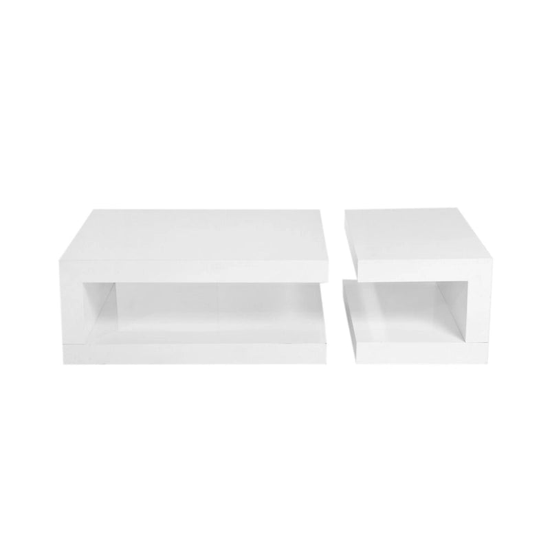 Ensemble de 2 tables basses Jack, 2 niveaux, verre trempé, laque blanche
