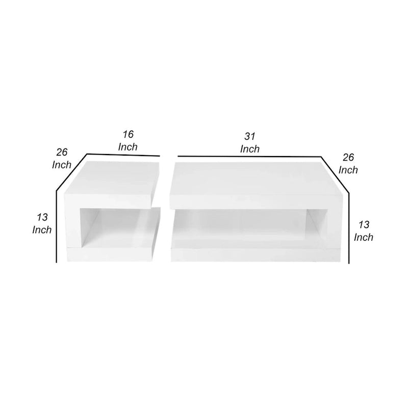 Ensemble de 2 tables basses Jack, 2 niveaux, verre trempé, laque blanche