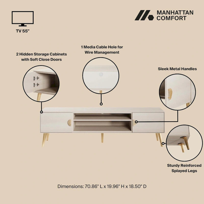 Meuble TV Manhattan Comfort Haley 70.9 de style moderne du milieu du siècle