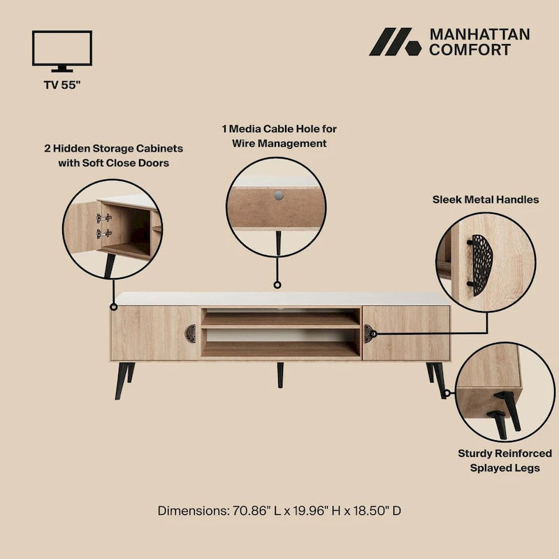 Meuble TV Manhattan Comfort Haley 70.9 de style moderne du milieu du siècle