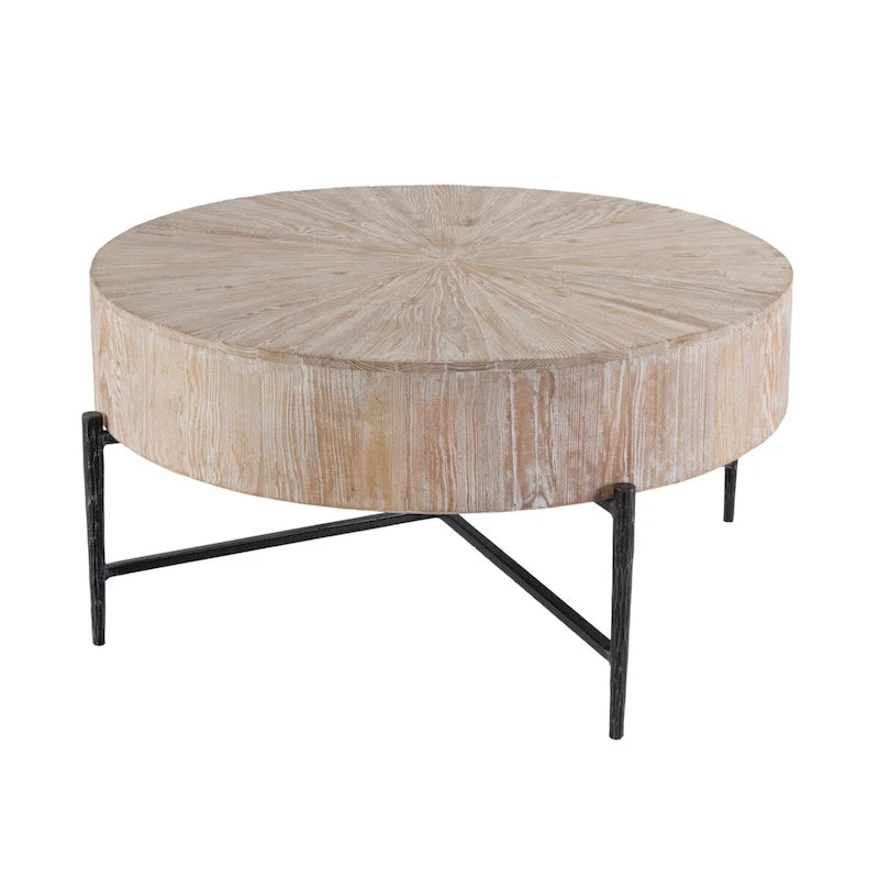 Table basse ronde Akemi en bois et fer de 98 cm de large