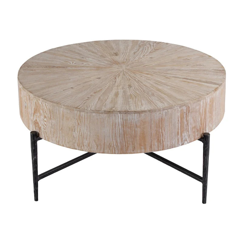 Table basse ronde Akemi en bois et fer de 98 cm de large