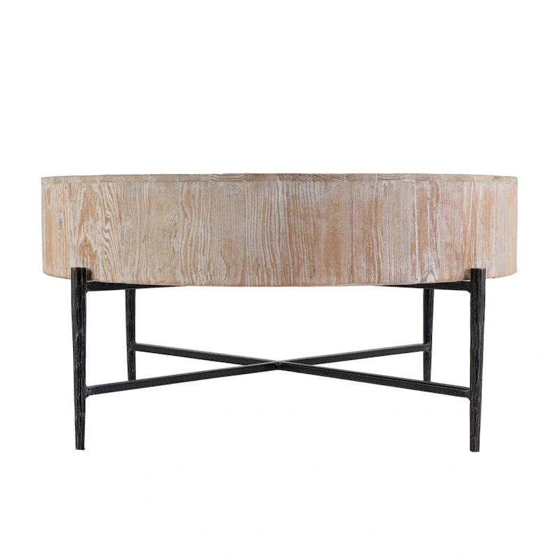 Table basse ronde Akemi en bois et fer de 98 cm de large