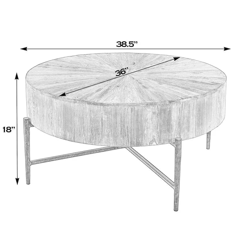 Table basse ronde Akemi en bois et fer de 98 cm de large
