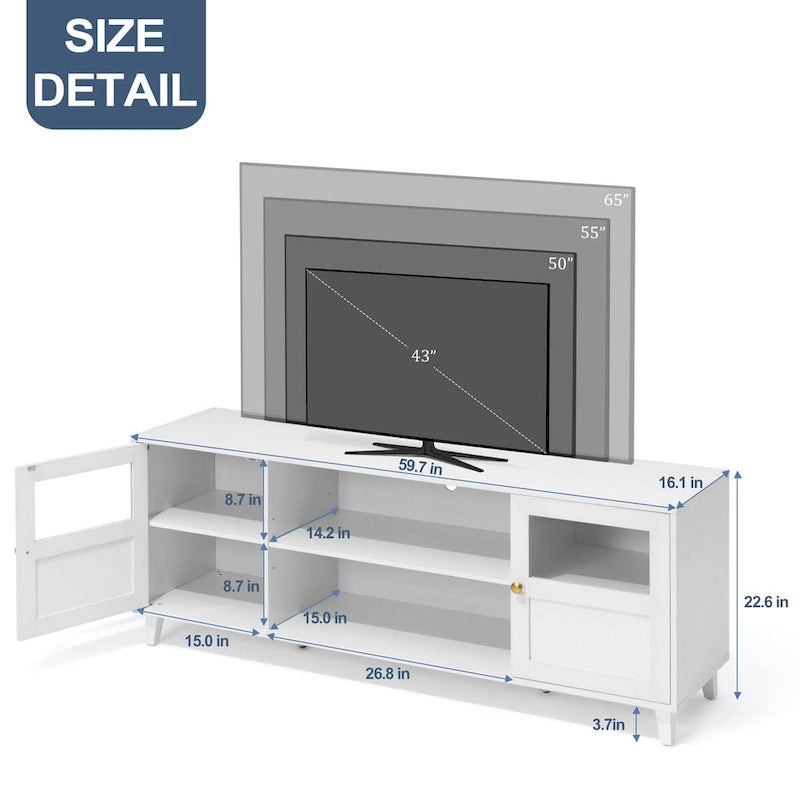 Meuble TV avec éclairage LED intégré - 152 cm (L) x 57 cm (H) x 41 cm (P)