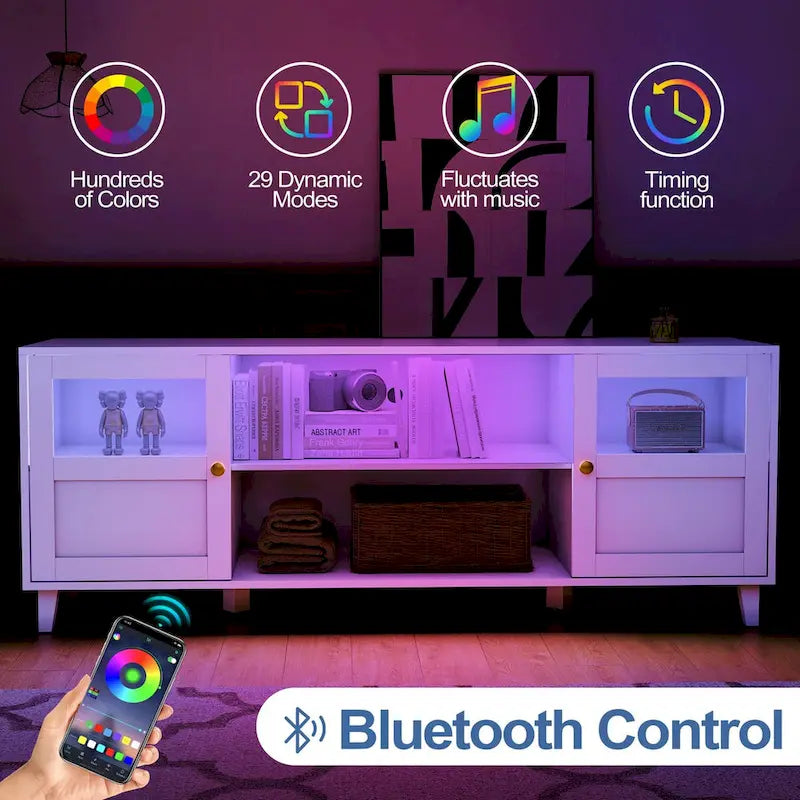 Meuble TV avec éclairage LED intégré - 152 cm (L) x 57 cm (H) x 41 cm (P)