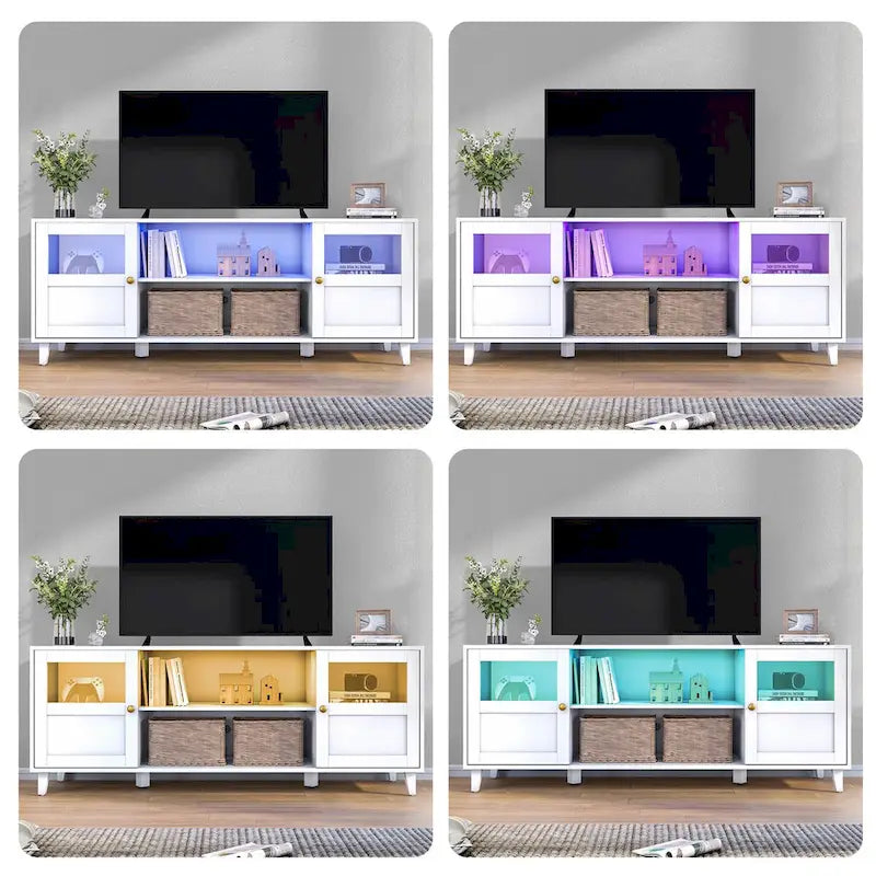 Meuble TV avec éclairage LED intégré - 152 cm (L) x 57 cm (H) x 41 cm (P)