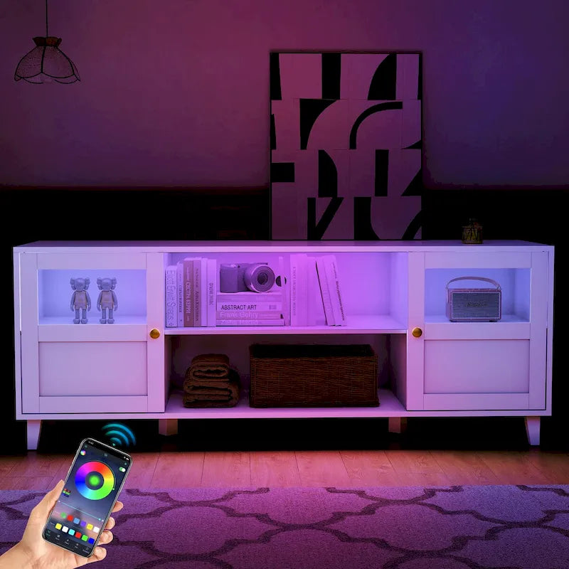 Meuble TV avec éclairage LED intégré - 152 cm (L) x 57 cm (H) x 41 cm (P)