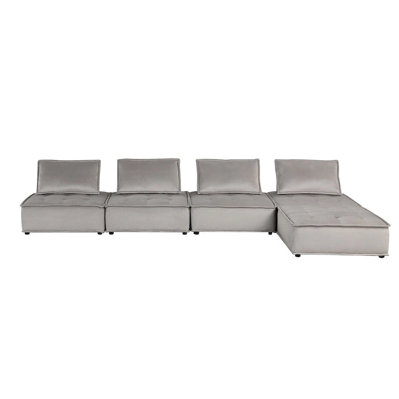Canapé d'angle modulable 5 pièces en velours avec pouf