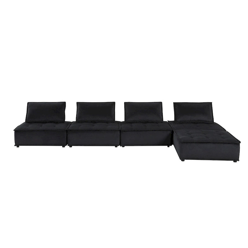 Canapé d'angle modulable 5 pièces en velours avec pouf