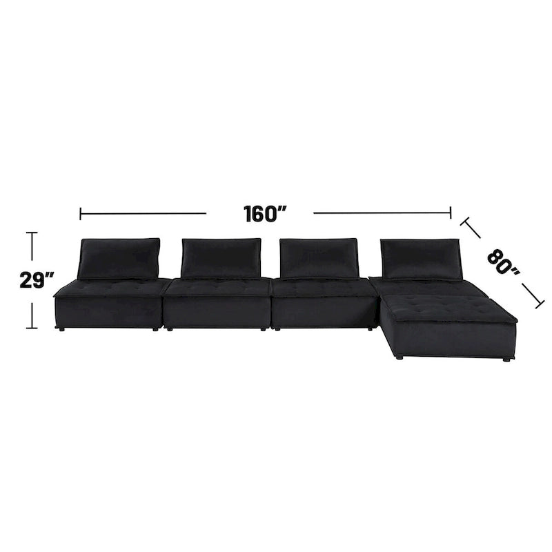 Canapé d'angle modulable 5 pièces en velours avec pouf