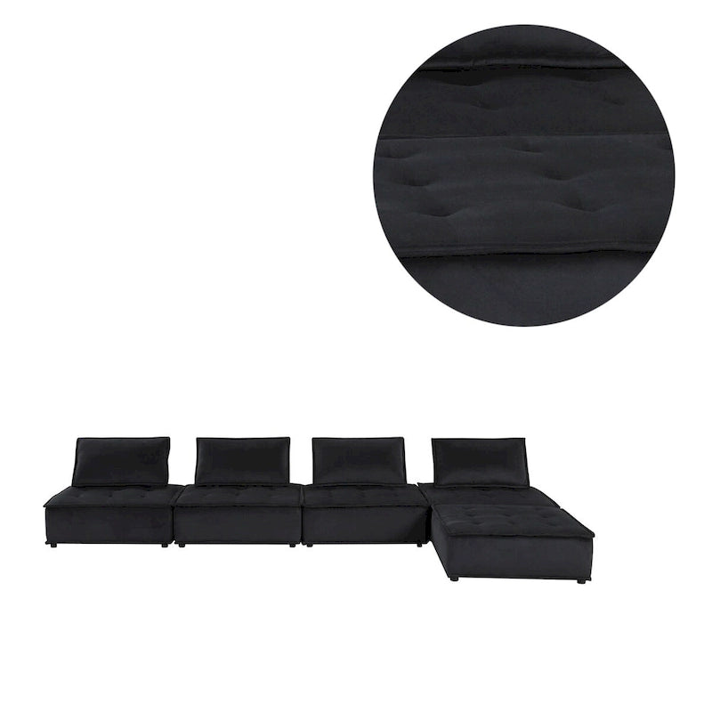 Canapé d'angle modulable 5 pièces en velours avec pouf
