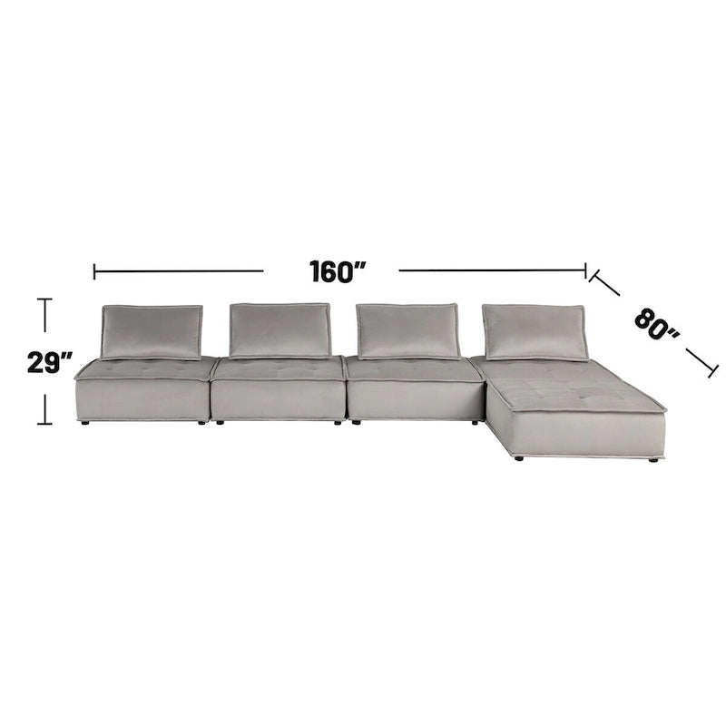 Canapé d'angle modulable 5 pièces en velours avec pouf