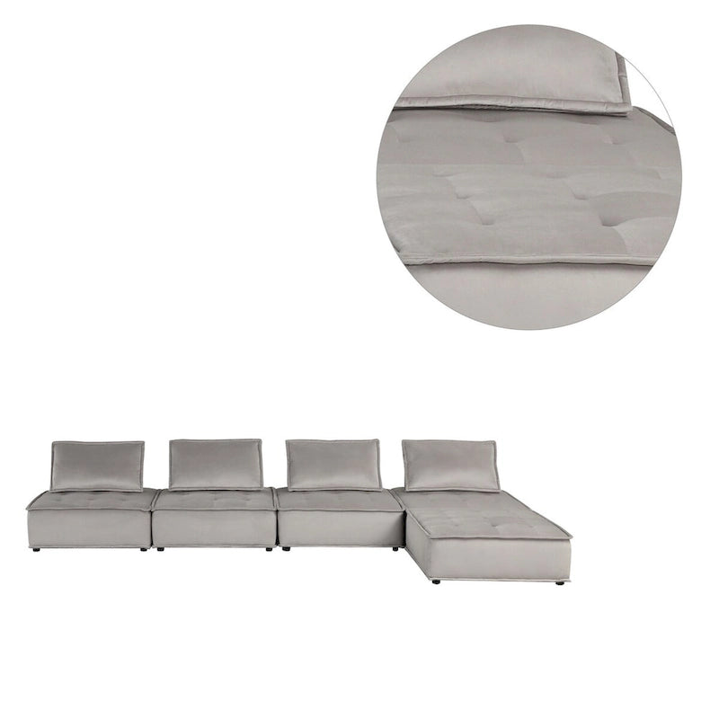 Canapé d'angle modulable 5 pièces en velours avec pouf