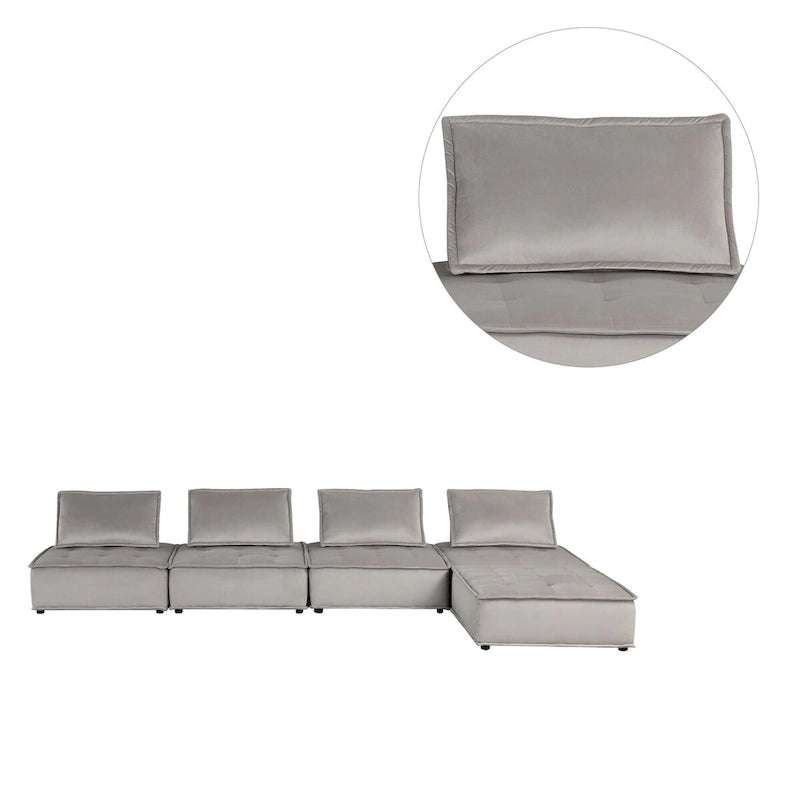 Canapé d'angle modulable 5 pièces en velours avec pouf