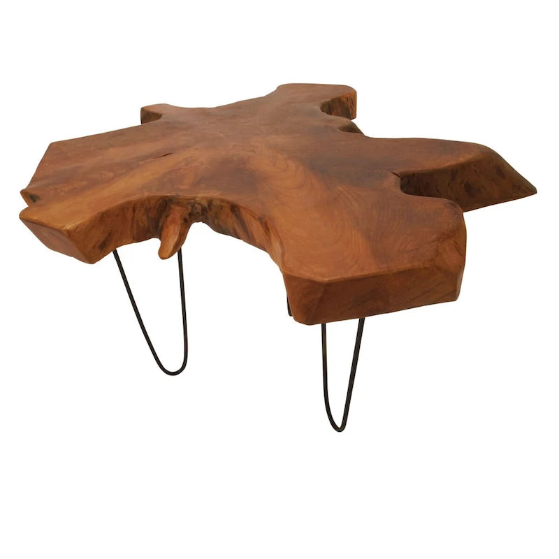 Wood Handmade Live Edge Top Coffee Table with Black Metal Hairpin Legs - Brown - Roche River Decor