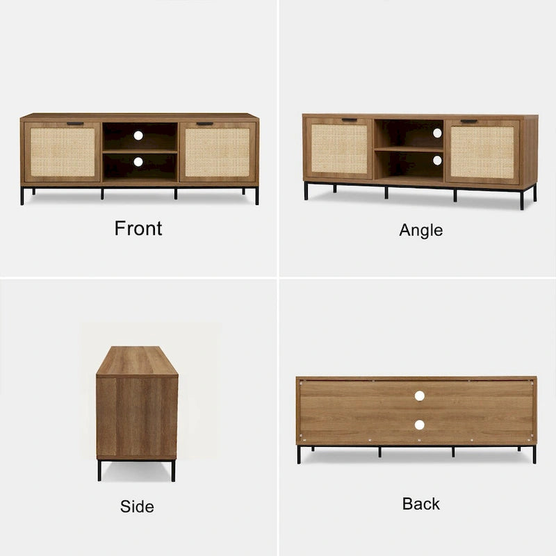Meuble TV moderne Anmytek à 2 portes avec 4 compartiments de rangement pour téléviseurs jusqu'à 65 à 59 pouces.