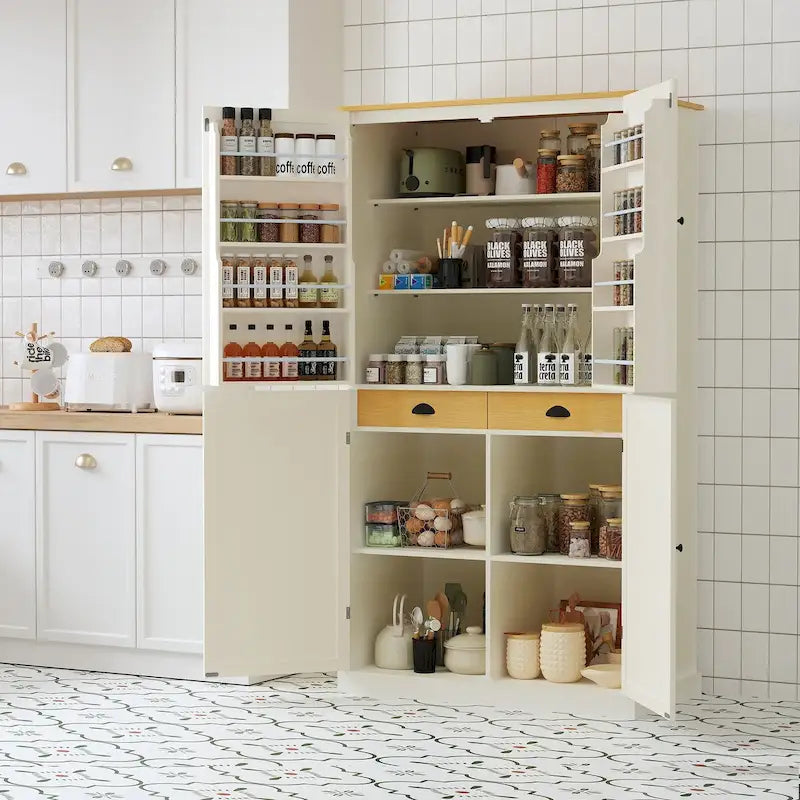 Armoire de rangement de cuisine autoportante de 40,2 x 20 x 71,3 pouces de haut, avec 2 tiroirs, 2 étagères réglables et 8 étagères de porte.