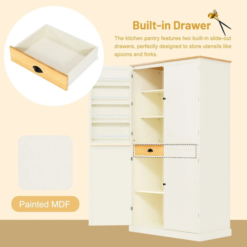 Armoire de rangement de cuisine autoportante de 40,2 x 20 x 71,3 pouces de haut, avec 2 tiroirs, 2 étagères réglables et 8 étagères de porte.