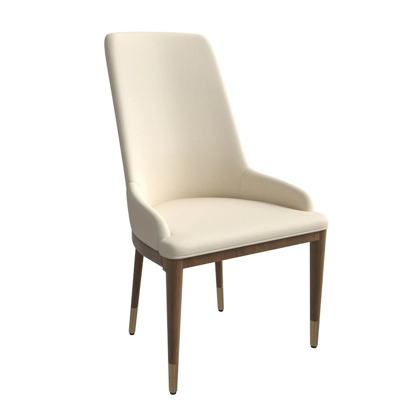 Chaise de salle à manger en cuir rembourré avec structure en bois d'hévéa, dossier haut et pieds dorés pour salon